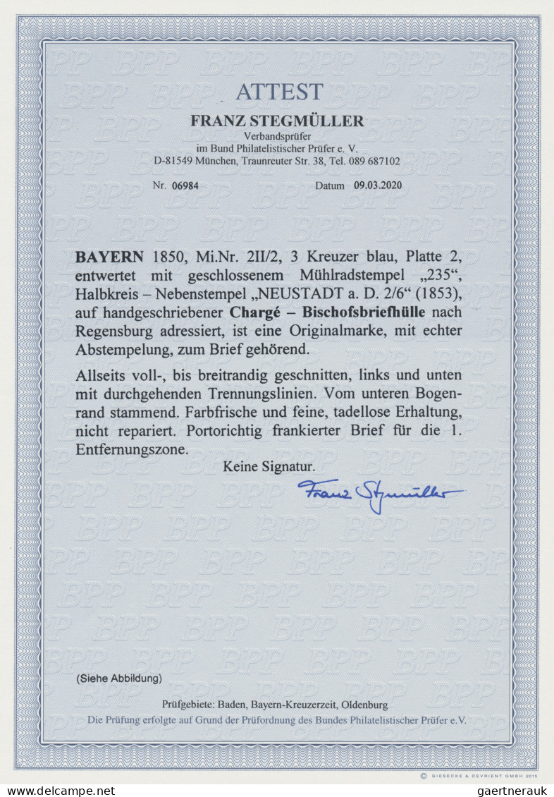 Bayern - Marken Und Briefe: 1850, 3 Kreuzer Blau, Platte 2, Entwertet Mit Geschl - Sonstige & Ohne Zuordnung