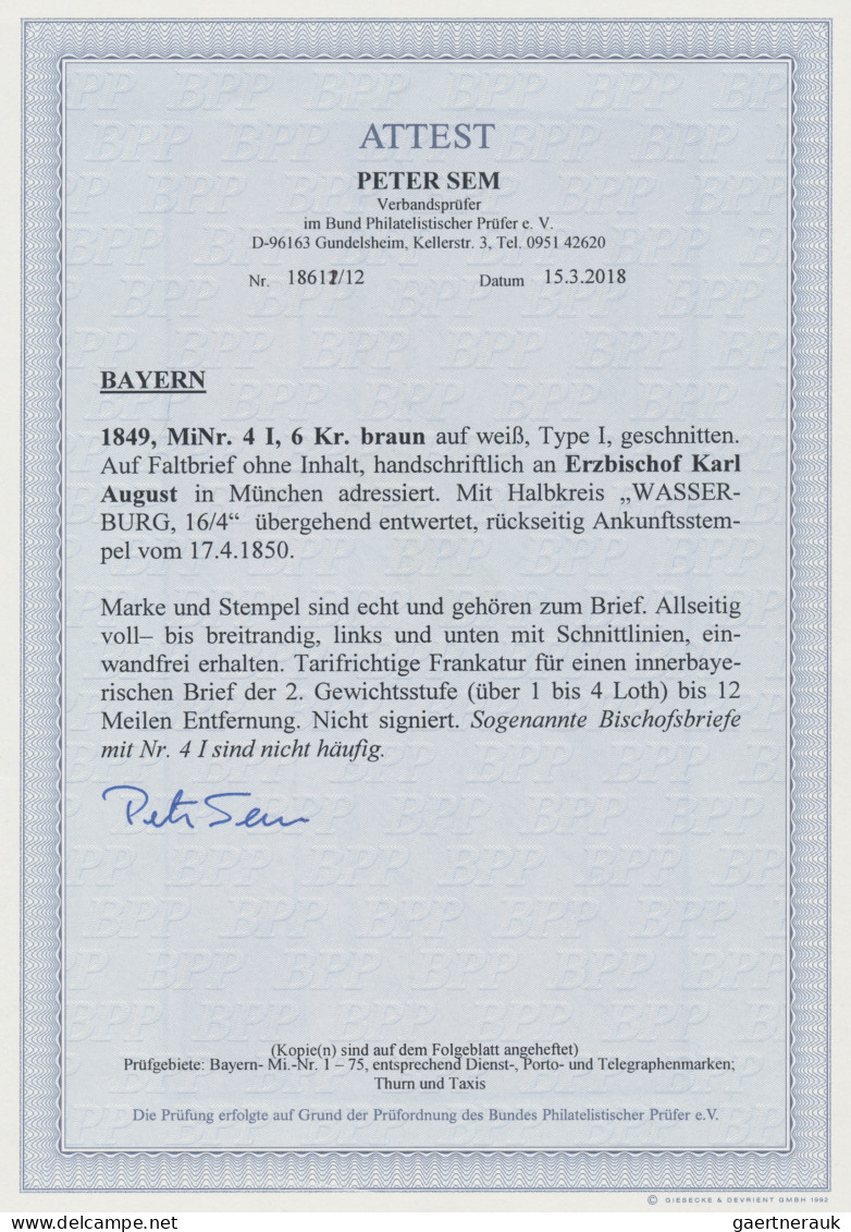 Bayern - Marken Und Briefe: 1850, 6 Kreuzer Braun, Type I, übergehend Entwertet - Other & Unclassified