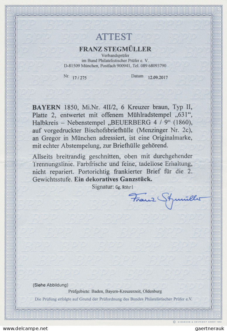 Bayern - Marken Und Briefe: 1850, 6 Kreuzer Braun, Typ II, Platte 2, Entwertet M - Sonstige & Ohne Zuordnung