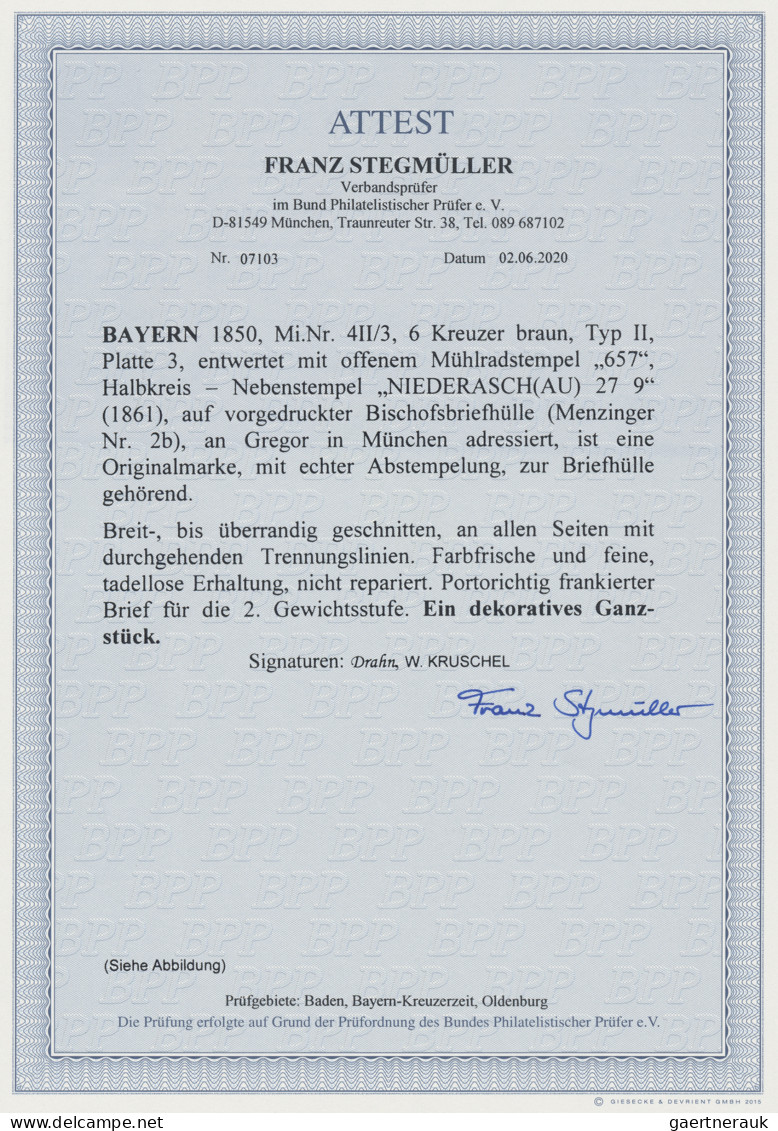 Bayern - Marken Und Briefe: 1850, 6 Kreuzer Braun, Typ II, Platte 3, Entwertet M - Sonstige & Ohne Zuordnung