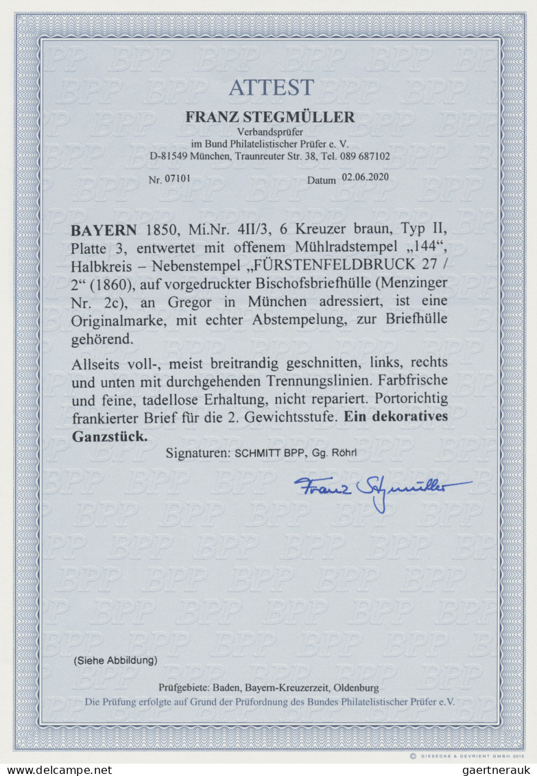 Bayern - Marken Und Briefe: 1850, 6 Kreuzer Braun, Typ II, Platte 3, Entwertet M - Autres & Non Classés