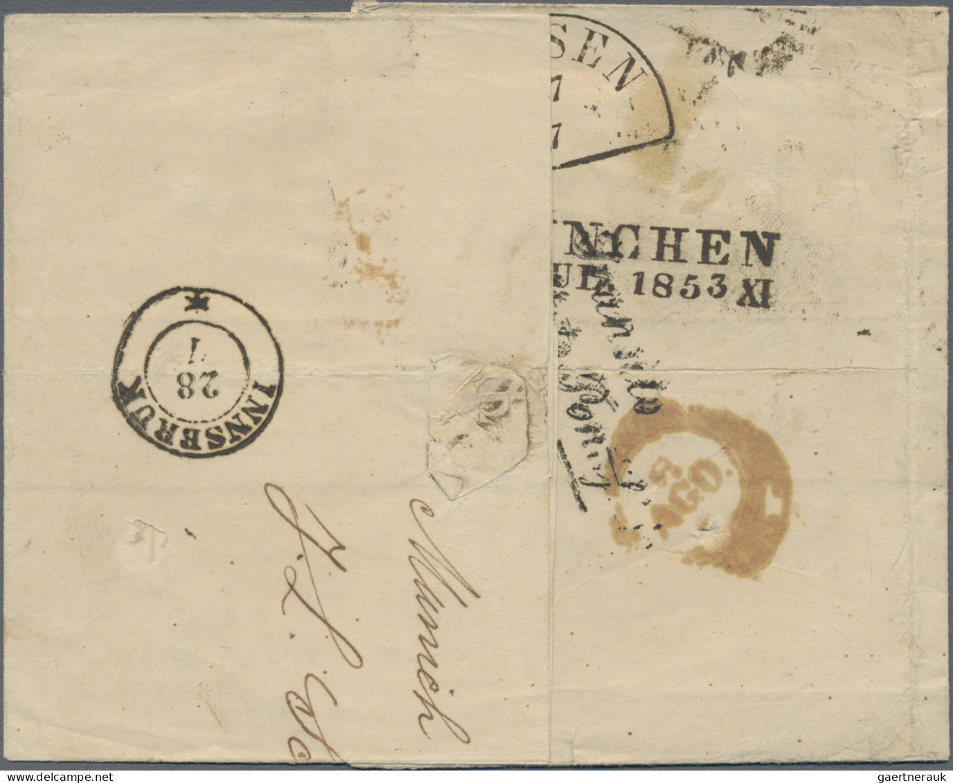 Bayern - Marken Und Briefe: 1850, 9 Kr. (1853 Munich - Innsbruck - Verona - Rome - Other & Unclassified