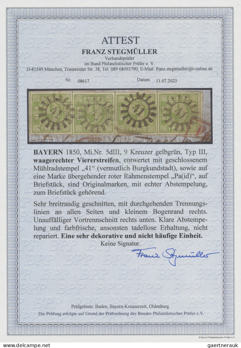 Bayern - Marken Und Briefe: 1850, 9 Kreuzer Gelbgrün Mit Rotem Seidenfaden, Typ - Other & Unclassified