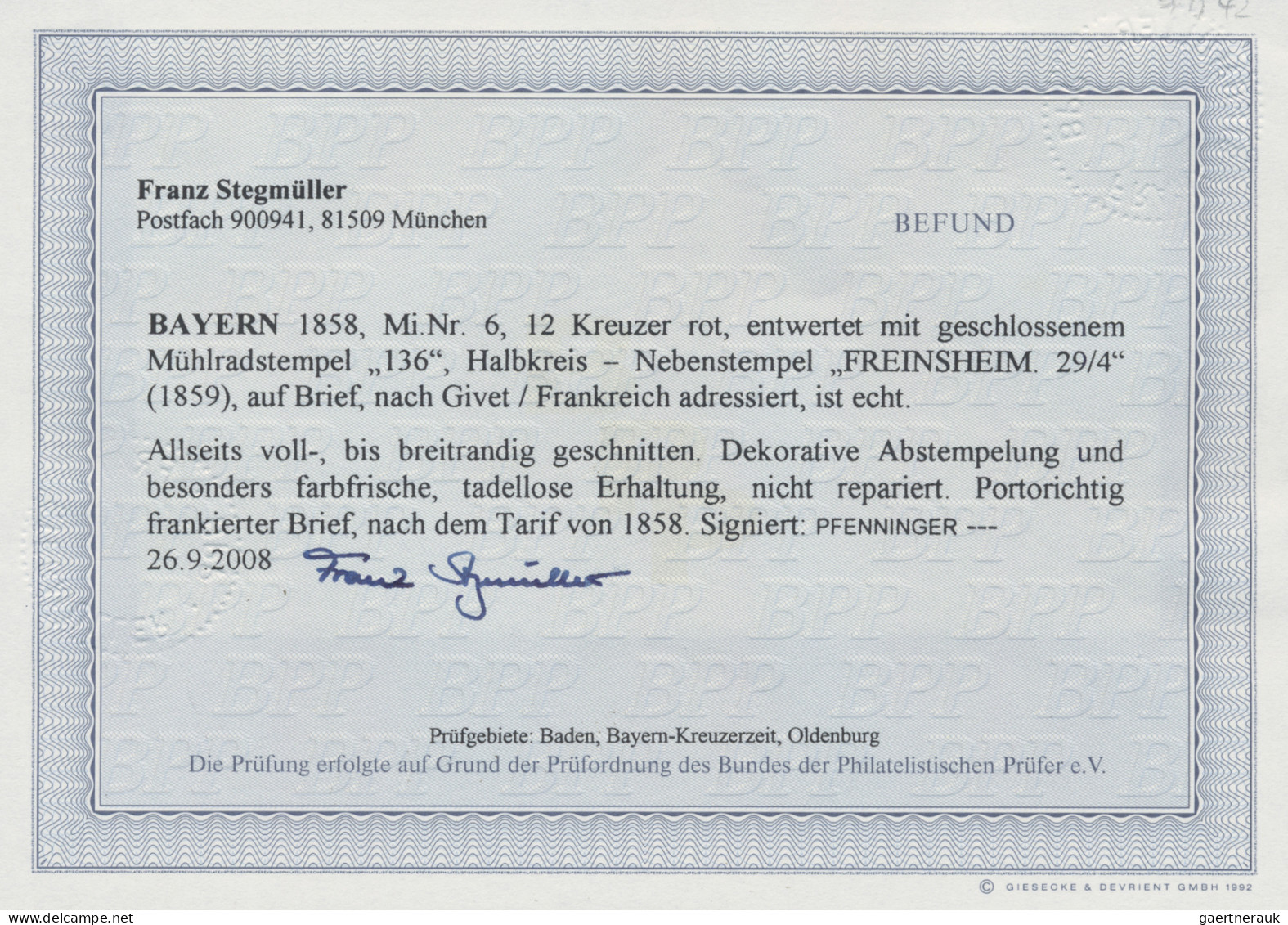 Bayern - Marken Und Briefe: 1859, 12 Kr. Rot, Leuchtend Farbfrisches, Allseits L - Other & Unclassified