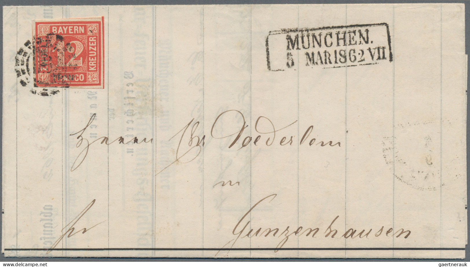 Bayern - Marken Und Briefe: 1858, 12 Kr Rot, Voll- Bis Breitrandiges, Rechts Mit - Other & Unclassified