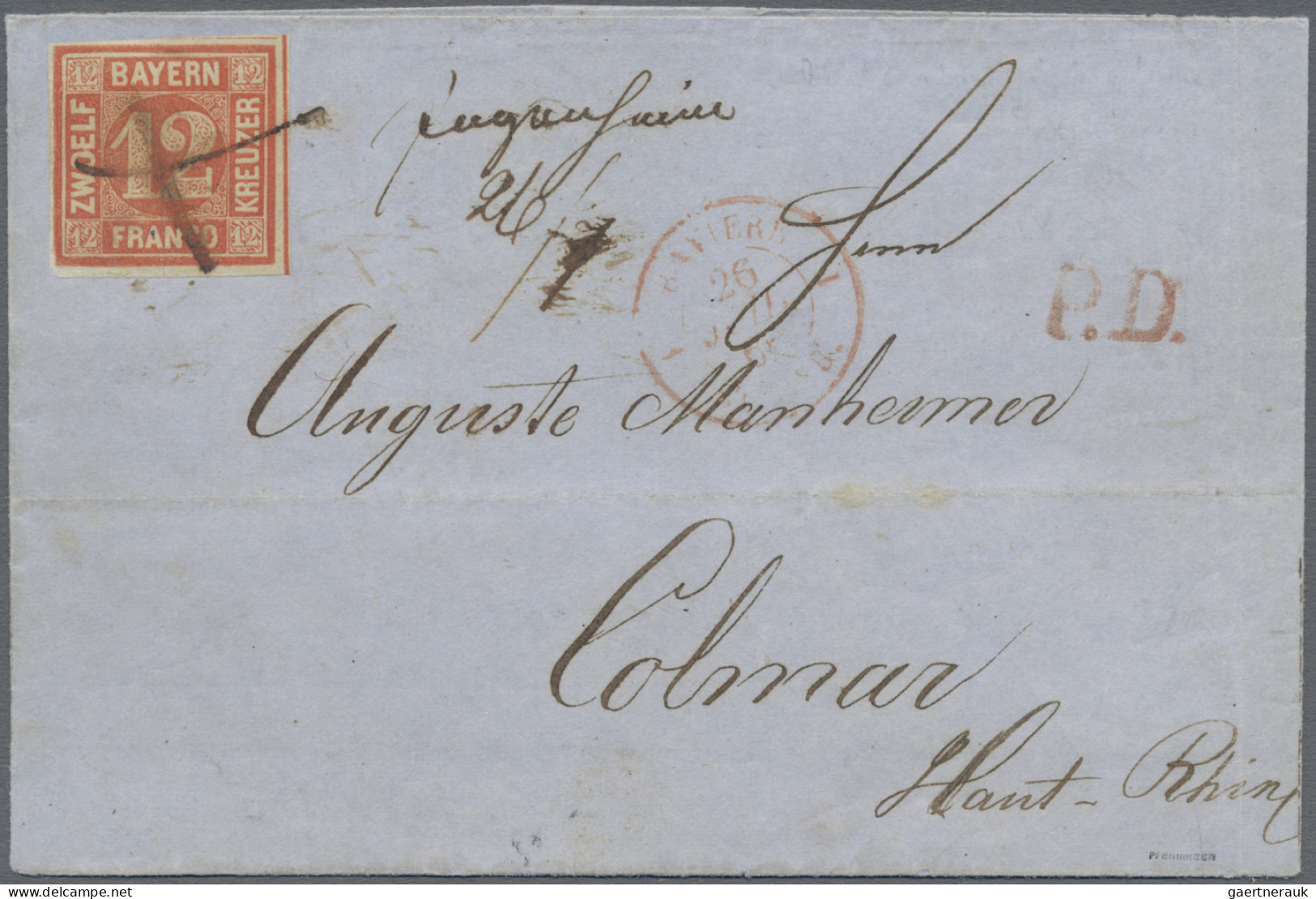 Bayern - Marken Und Briefe: 1860, 12 Kr. Rot, Farbfrisches Exemplar (Randergänzu - Other & Unclassified