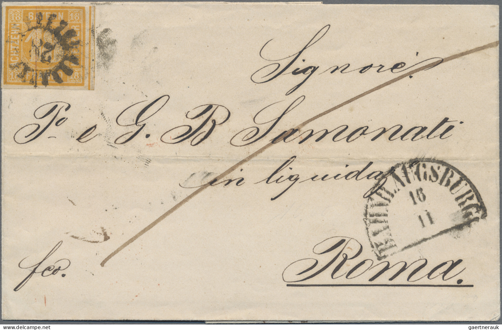 Bayern - Marken Und Briefe: 1850, 18 Kr. Gelborange, Oben Randlinienschnitt, Dre - Other & Unclassified