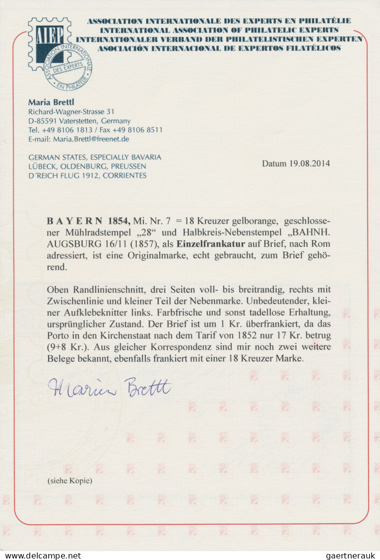 Bayern - Marken Und Briefe: 1850, 18 Kr. Gelborange, Oben Randlinienschnitt, Dre - Sonstige & Ohne Zuordnung