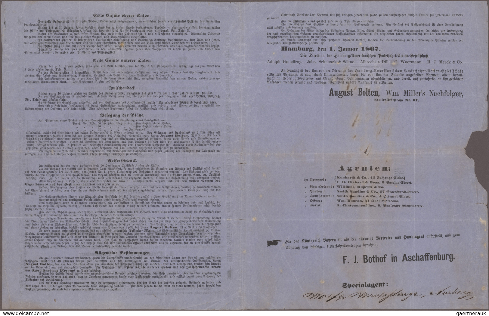 Bayern - Marken Und Briefe: 1867 "Directe Post-Dampfschifffahrt Hamburg-Amerikan - Autres & Non Classés