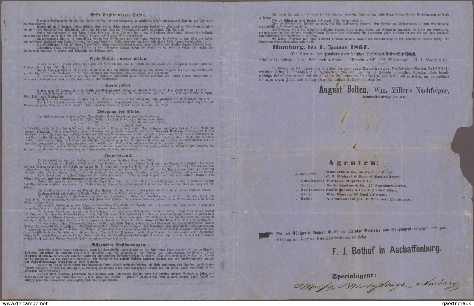 Bayern - Marken Und Briefe: 1867 "Directe Post-Dampfschifffahrt Hamburg-Amerikan - Sonstige & Ohne Zuordnung
