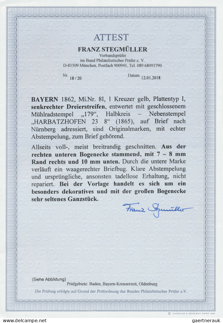 Bayern - Marken Und Briefe: 1862: 1 Kr. Gelb Mit Spitzen Ecken Im Senkrechten EC - Sonstige & Ohne Zuordnung