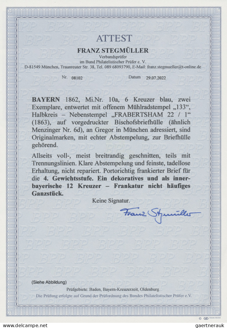 Bayern - Marken Und Briefe: 1862, 6 Kr Blau, Zwei Einzelne Exemplare, übergehend - Sonstige & Ohne Zuordnung