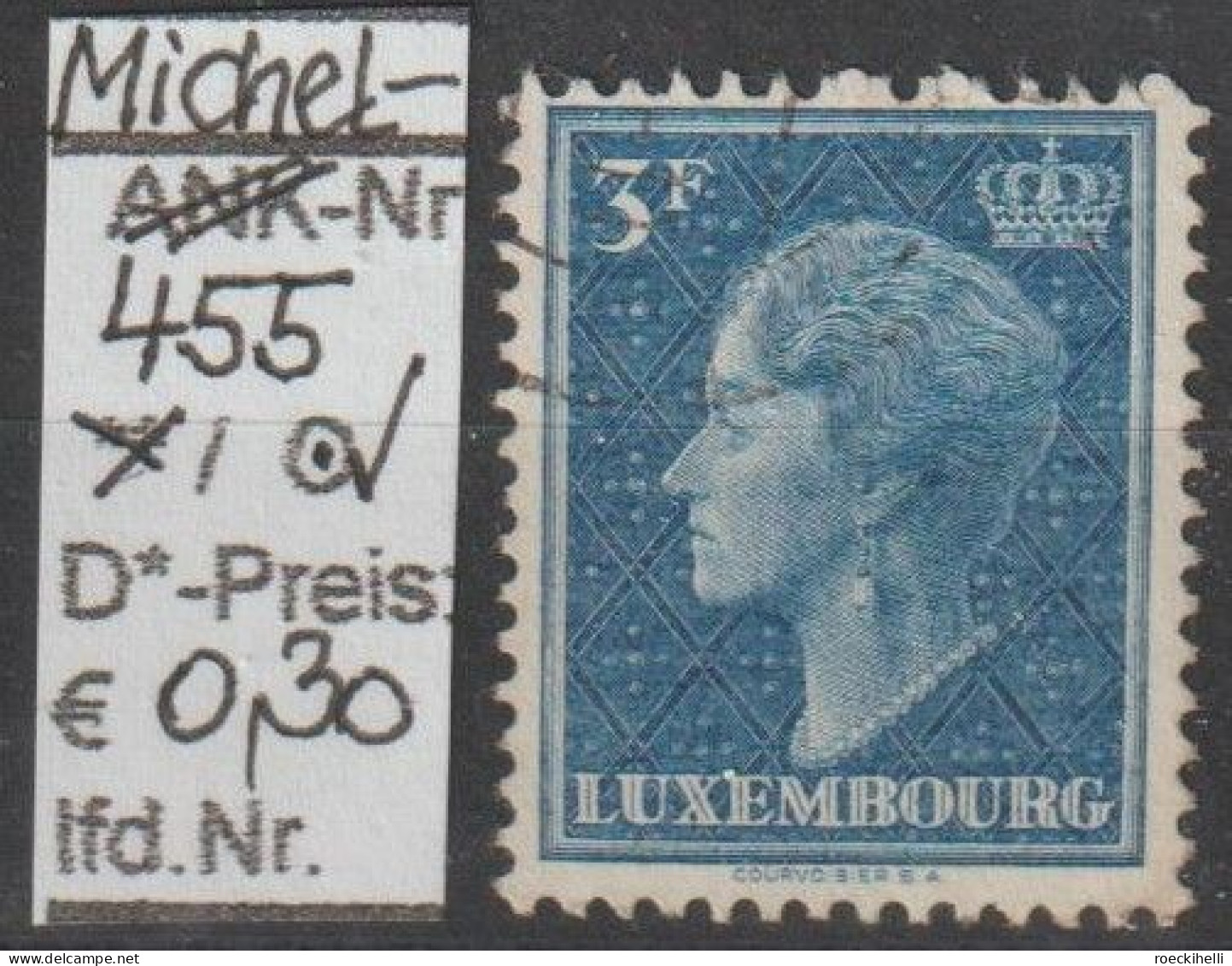 1951 - LUXEMBURG - FM/DM "Großherzogin Charlotte" 3 Fr Graublau  - O  Gestempelt - S. Scan (lux 455o) - 1948-58 Charlotte Left-hand Side