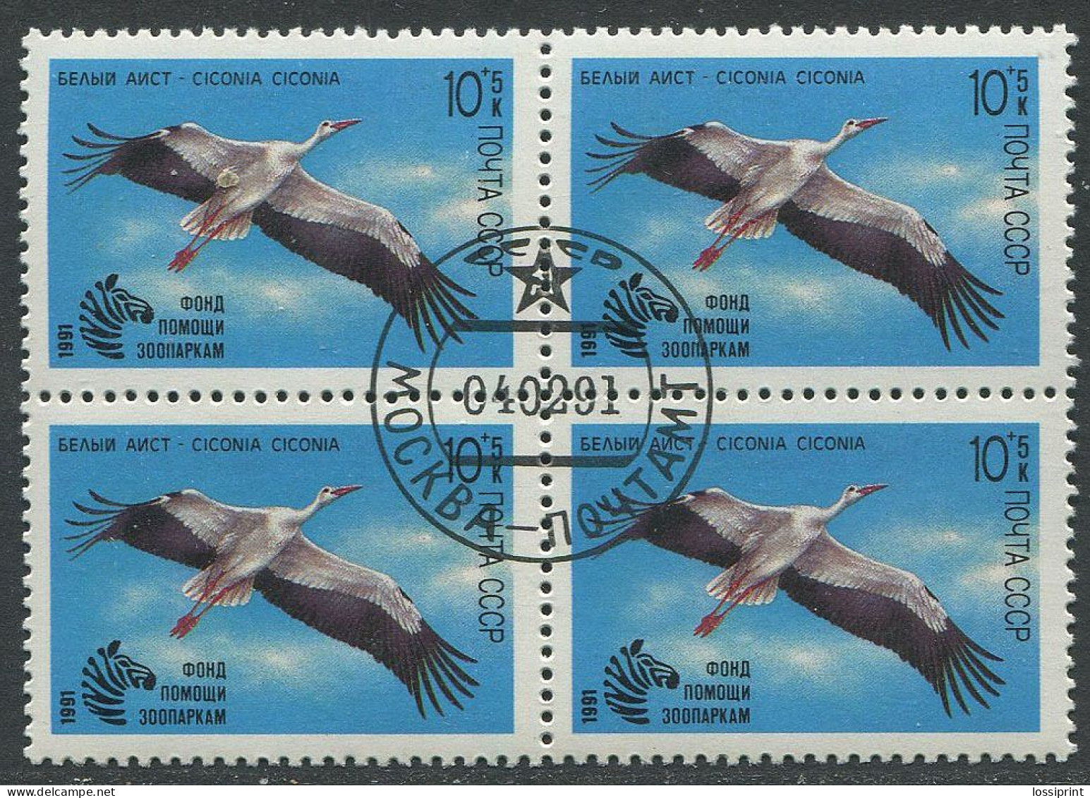 Soviet Union:Russia:USSR:Used Stamps Birds, Storks, 1991 - Storks & Long-legged Wading Birds