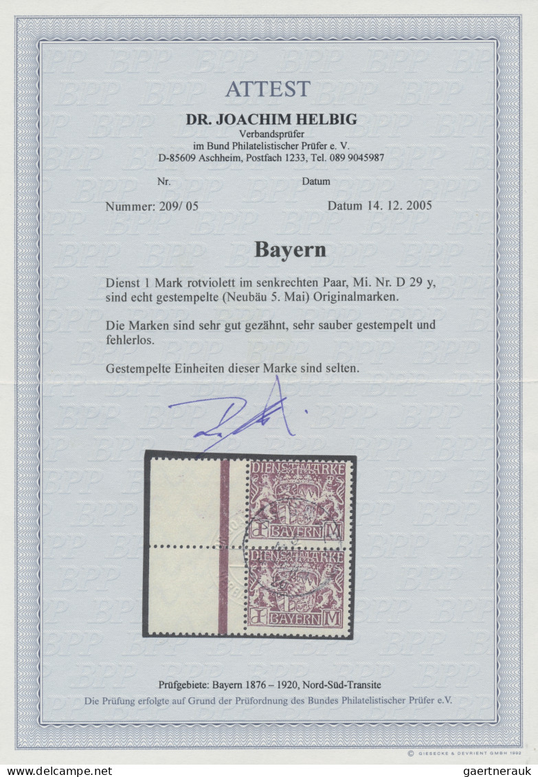 Bayern - Dienstmarken: 1916, 1 Mk Rotviolett, Senkrechtes Paar Mit Linkem Bogenr - Otros & Sin Clasificación