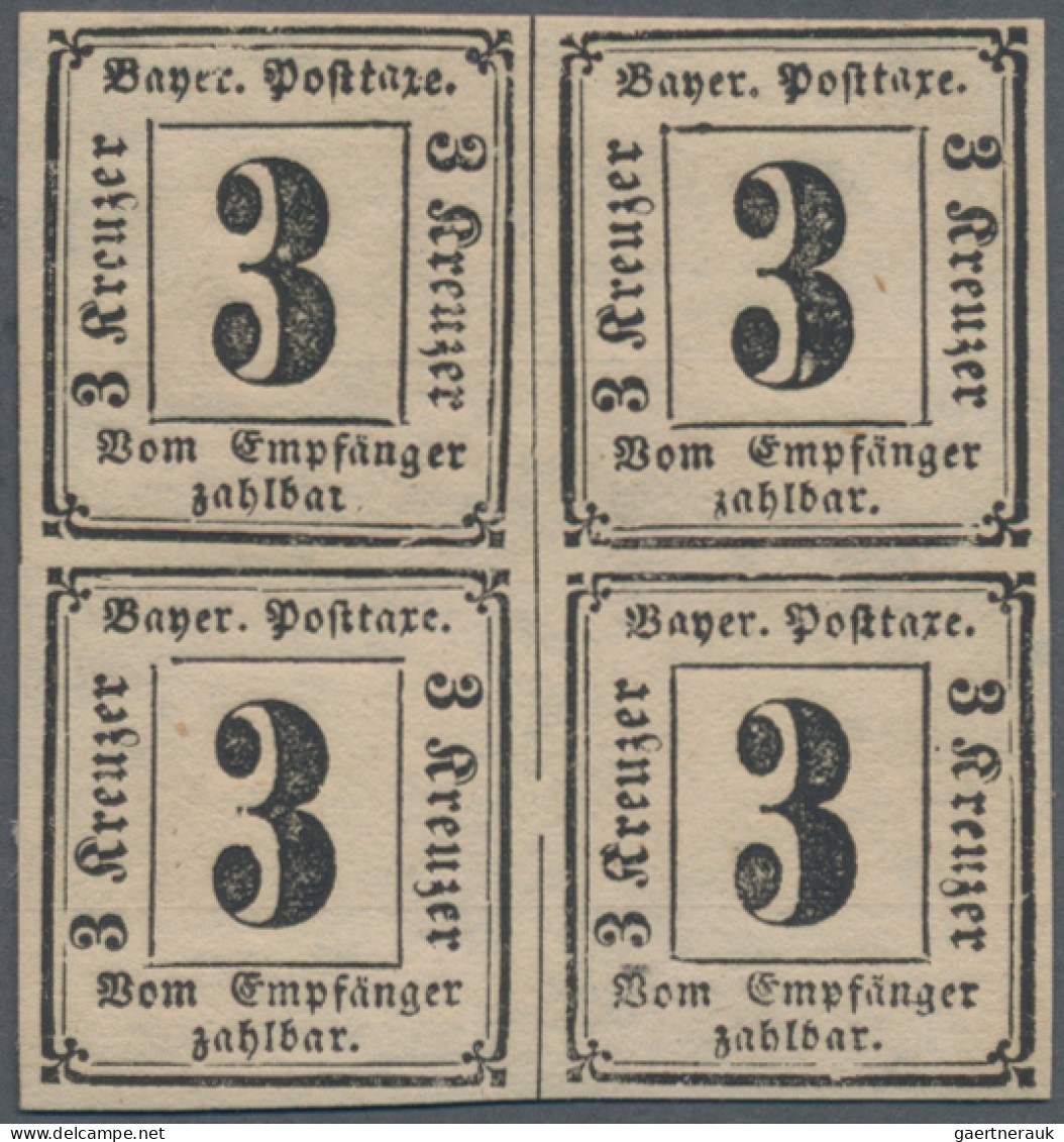 Bayern - Portomarken: 1862, 3 Kreuzer Schwarz, Ungebrauchter Viererblock Mit Lei - Otros & Sin Clasificación