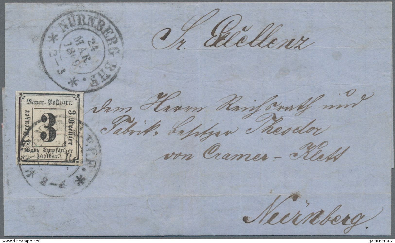 Bayern - Portomarken: 1862, 3 Kr. Schwarz, Sehr Breitrandig, Gestempelt NÜRNBERG - Other & Unclassified
