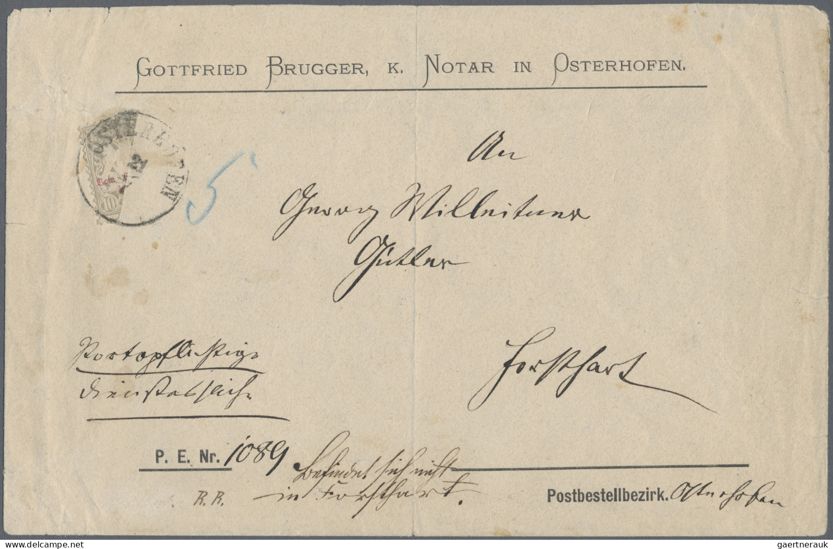 Bayern - Portomarken: 1876, OSTERHOFEN-PROVISORIUM LINKE HÄLFTE, 10 Pfg. Grau Sc - Autres & Non Classés