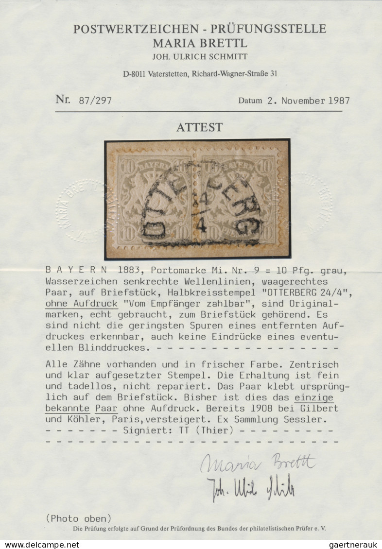 Bayern - Portomarken: 1883, 10 Pfg. Grau, Wz. "senkrechte Wellenlinien", Farbfri - Other & Unclassified