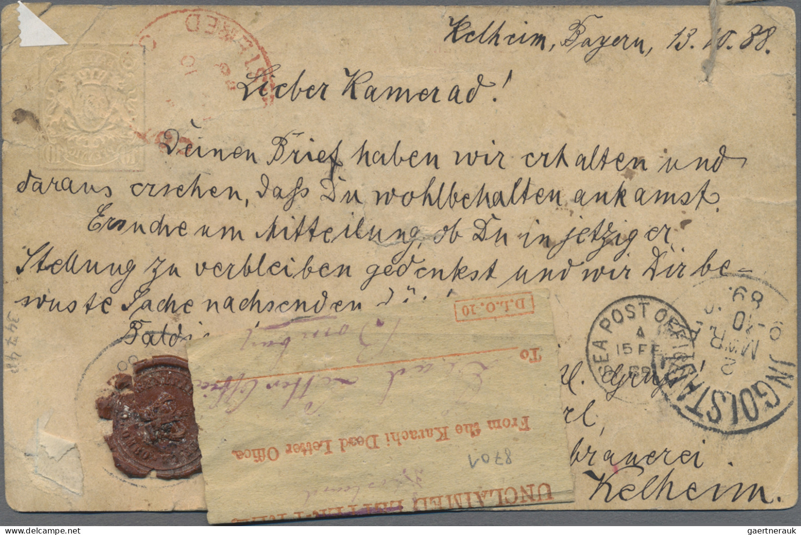 Bayern - Ganzsachen: 1888, GSK 10 Pf. Mit Beifrankatur 20 Pf. Als Einschreiben A - Andere & Zonder Classificatie