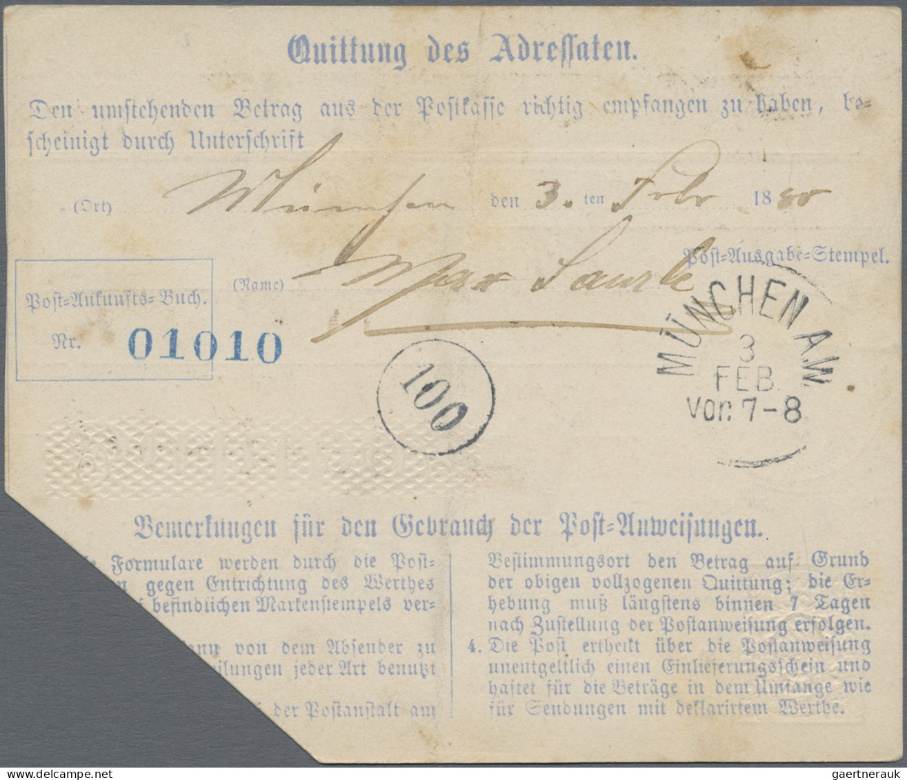 Bayern - Ganzsachen: 1880, Postanweisung 40 Pfg. Gelb über 400 Mark Gebraucht Ab - Other & Unclassified