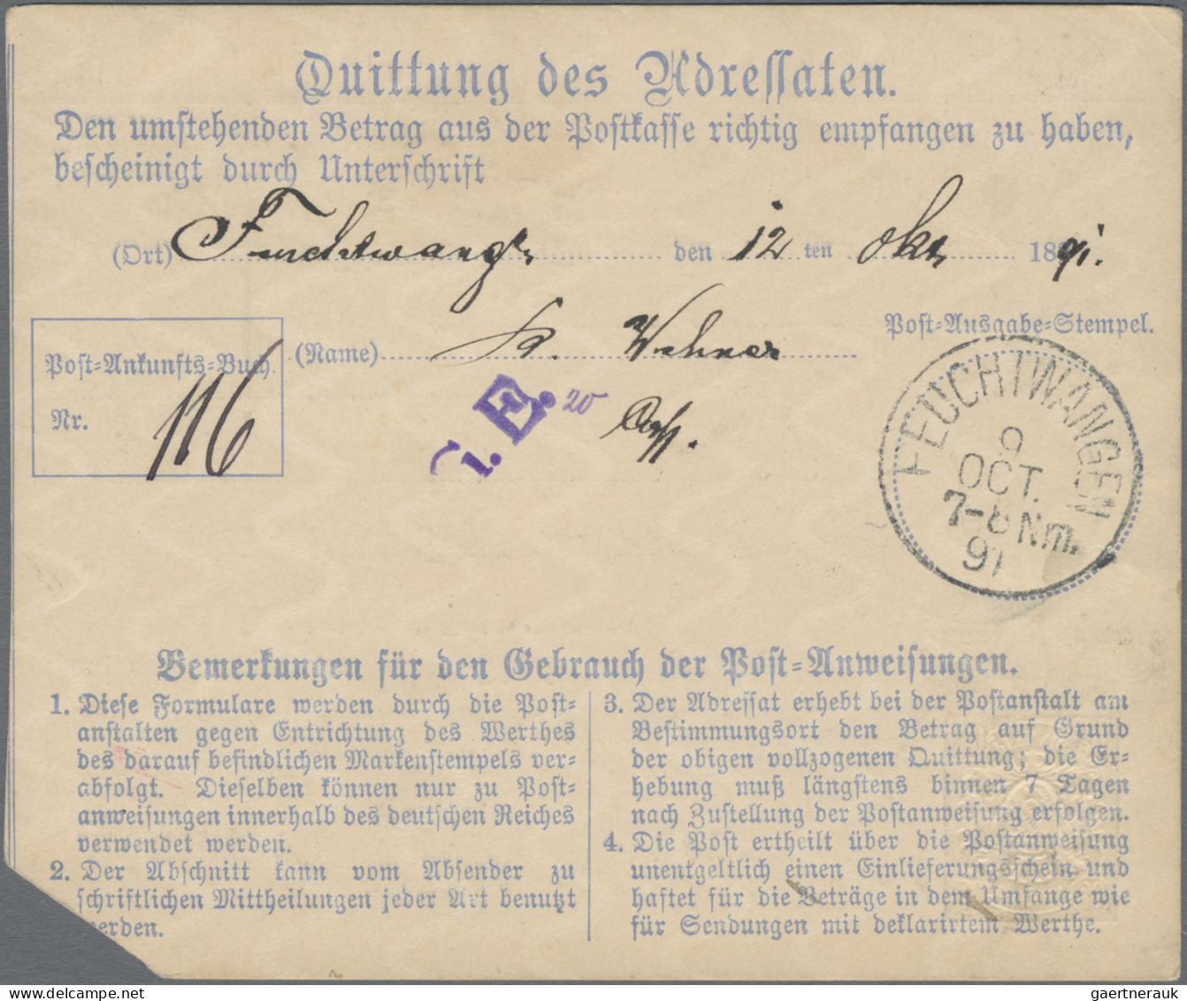 Bayern - Ganzsachen: 1891, Zwei Gebrauchte Postanweisungen 30 Pfg. Braun: Nannho - Otros & Sin Clasificación