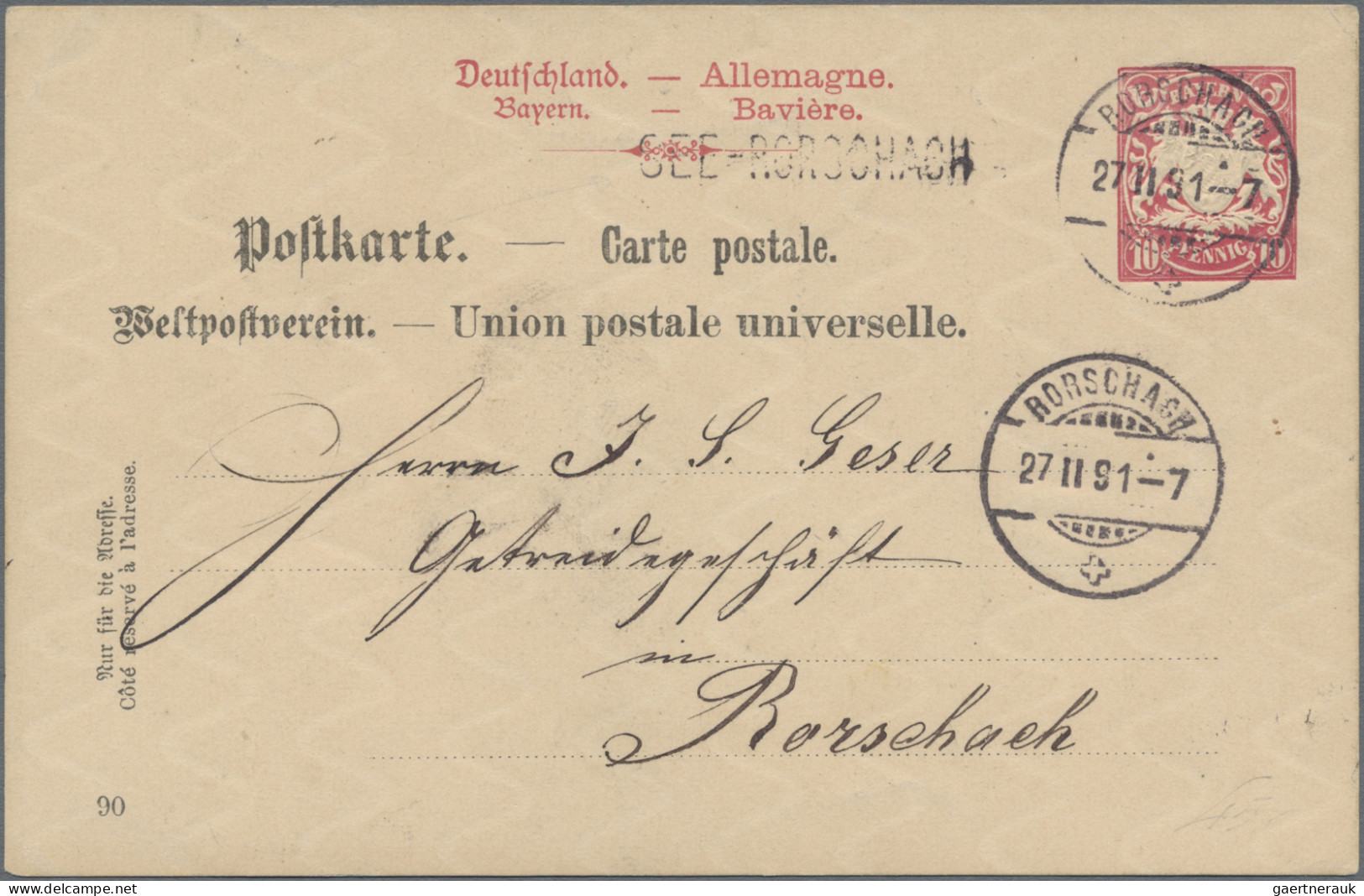 Bayern - Ganzsachen: 1891, Ganzsachenkarte Wappen 10 Pfg. Rot Bedarfsgebraucht A - Sonstige & Ohne Zuordnung