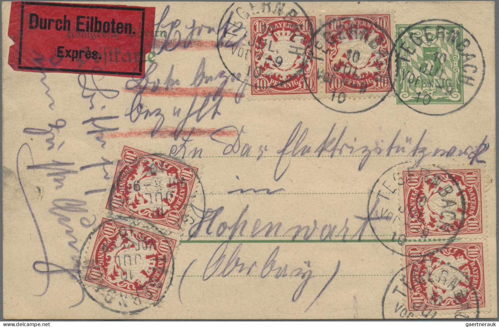 Bayern - Ganzsachen: 1910, Ganzsachenkarte 10 Pfg. Grün Mit Zusatzfrankatur Von - Sonstige & Ohne Zuordnung