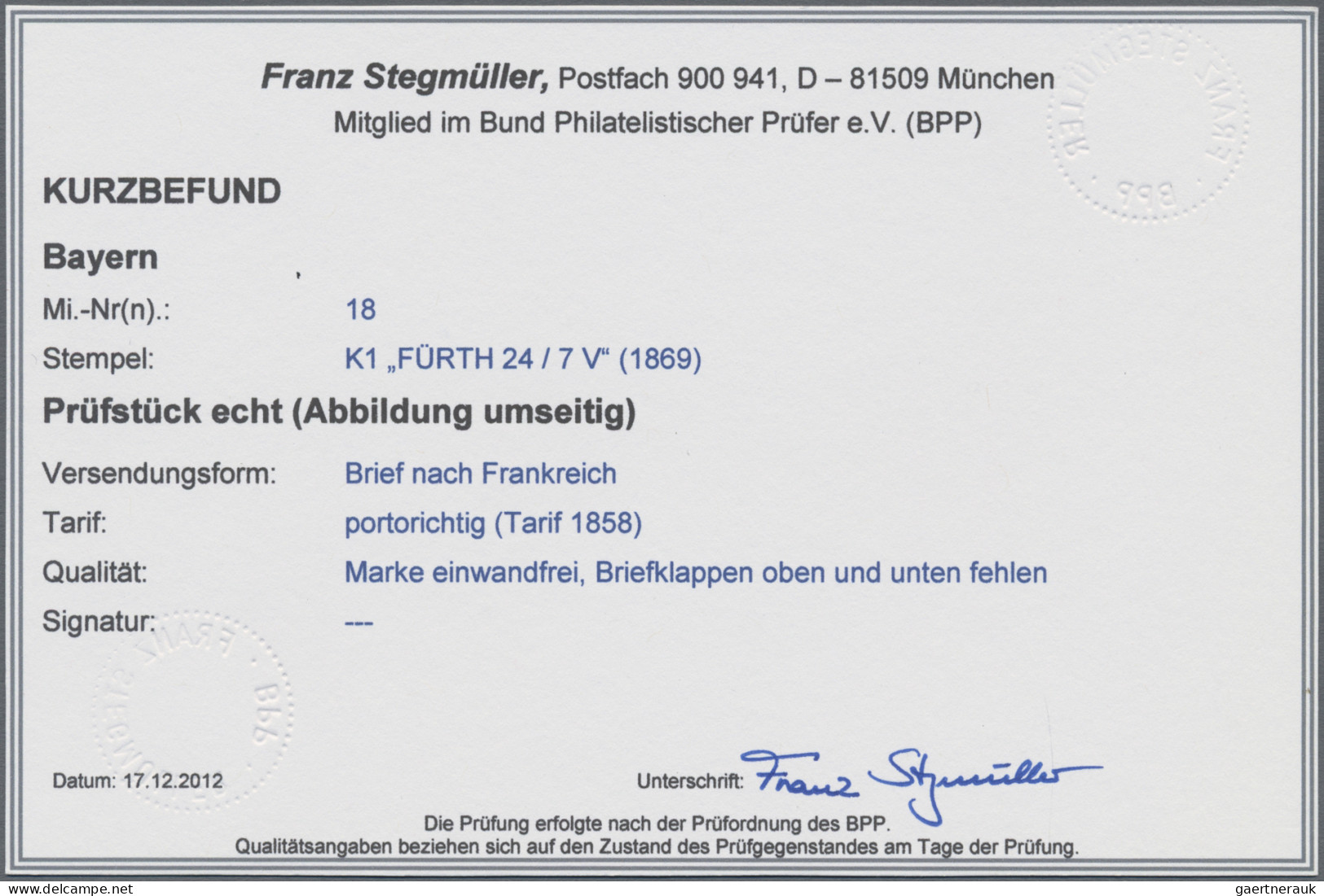 Bayern - Social Philately: KRIEGSUMLEITUNGEN BAYERN-SCHWEIZ-FRANKREICH 24.7.1869 - Autres & Non Classés