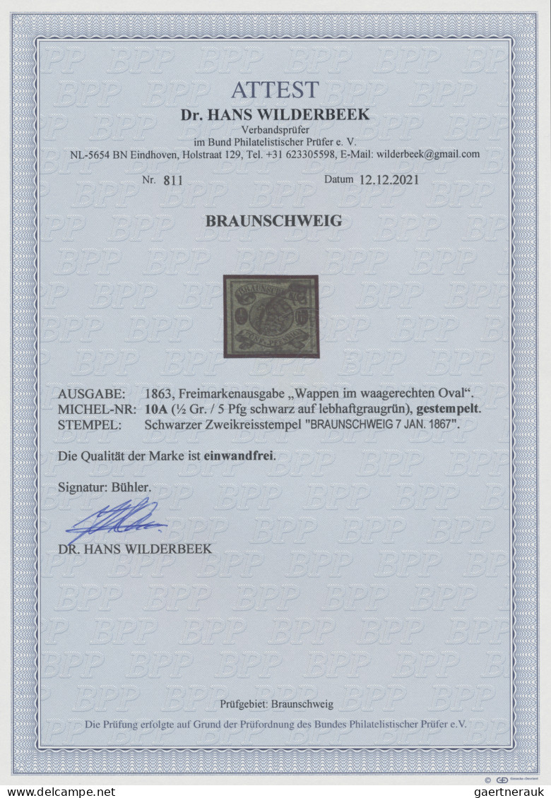 Braunschweig - Marken Und Briefe: 1863, 1/2 Gr / 5 Pf Wappen In Tadelloser, Voll - Brunswick