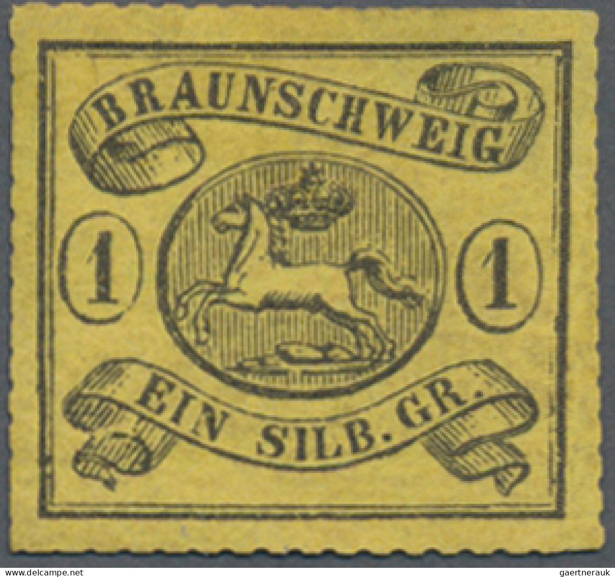 Braunschweig - Marken Und Briefe: 1864, 1 Sgr Schwarz Auf Gelb, Bogenförmiger Ve - Brunswick