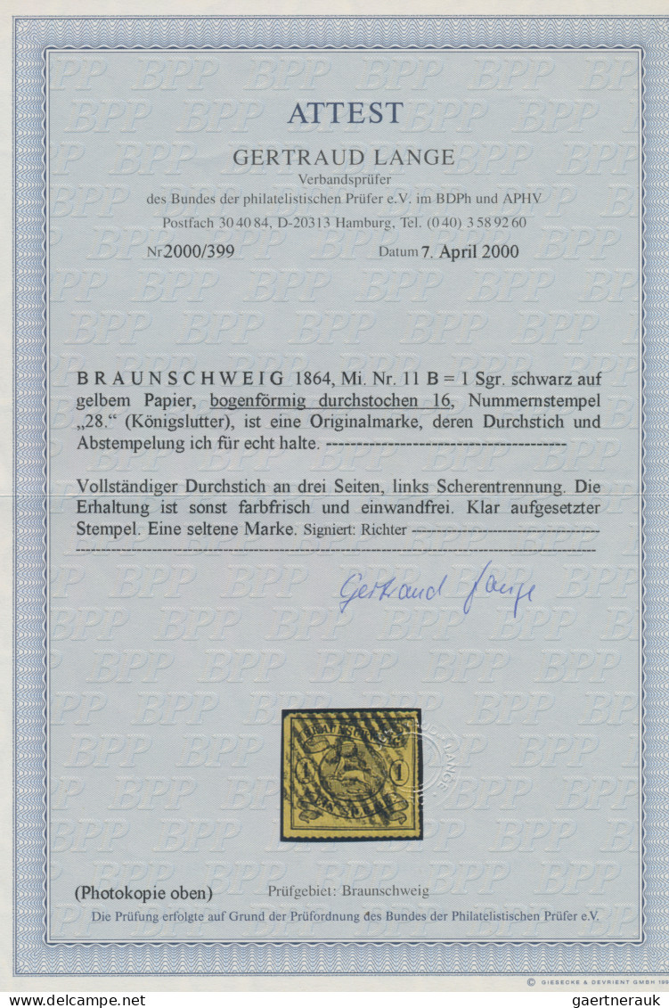 Braunschweig - Marken Und Briefe: 1864, 1 Sgr. Schwarz Auf Lebhaftgraugelb, Boge - Brunswick