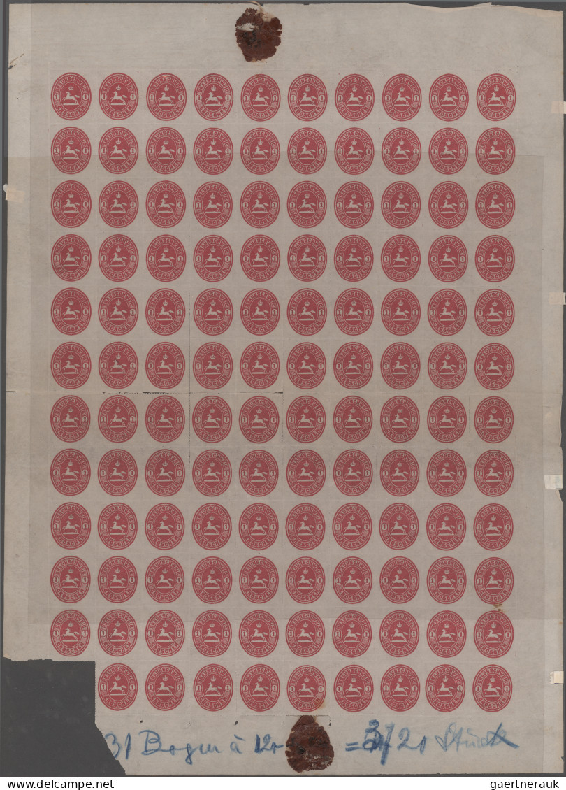Braunschweig - Marken Und Briefe: 1865, 1 Gr. Karmin Im Bogen Zu 119 Marken (die - Braunschweig