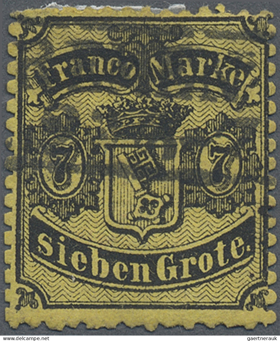 Bremen - Marken Und Briefe: 1867 7 Gr. Schwarz Auf Gelb, Gez. L 13, Mit Plattenf - Bremen