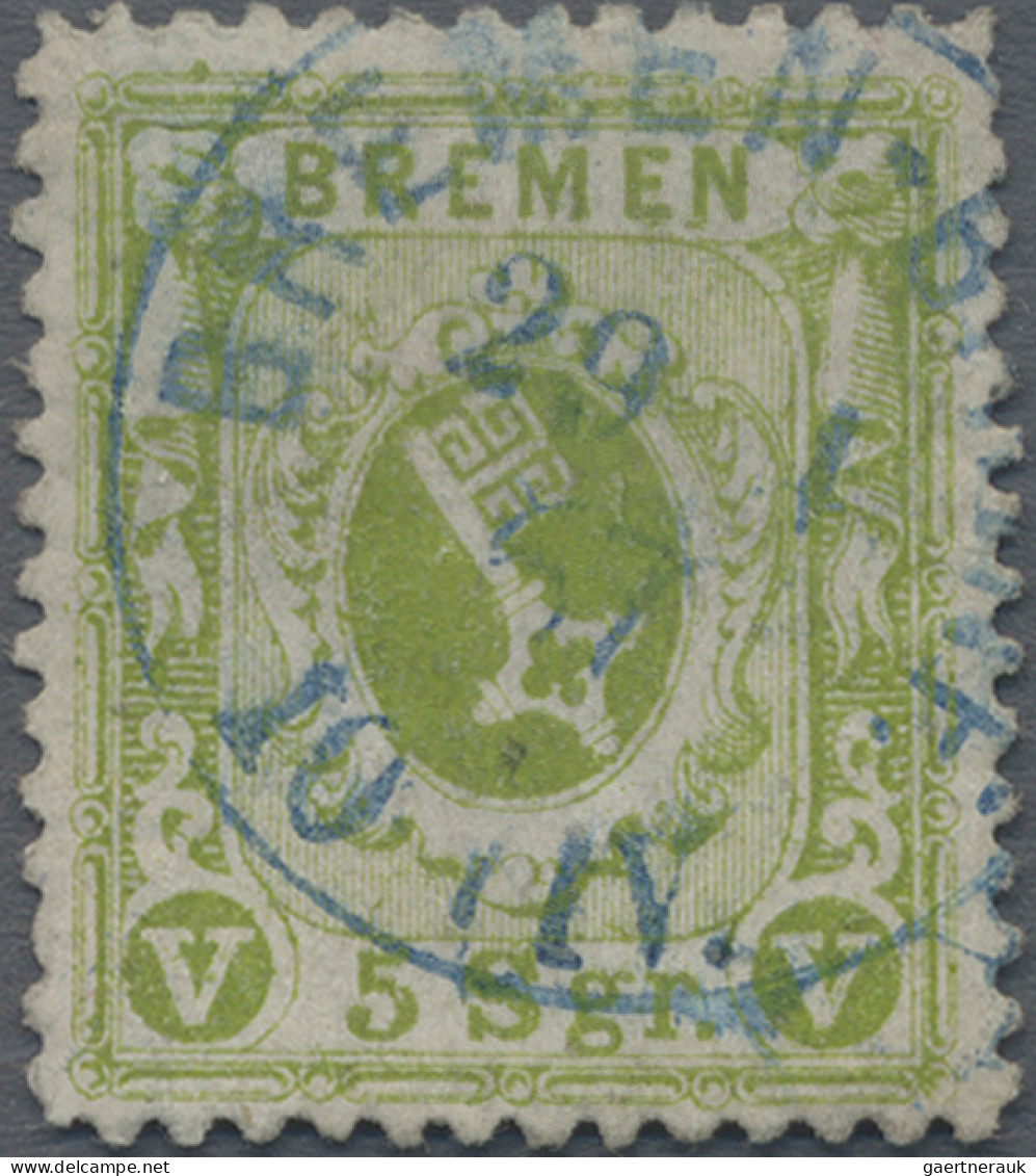Bremen - Marken Und Briefe: 1866, 5 Sgr Dunkelgrünlicholiv Auf Gestrichenem Papi - Bremen