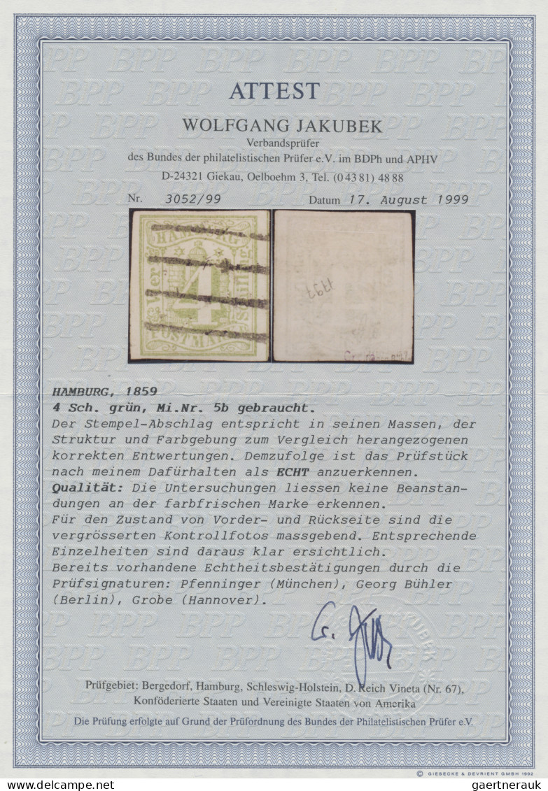 Hamburg - Marken Und Briefe: 1858, 4 Schilling Bläulichgrün, Allseits Breitrandi - Hamburg