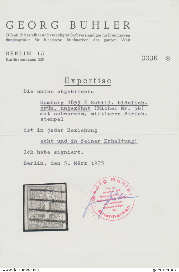 Hamburg - Marken Und Briefe: 1858, 4 Schilling Bläulichgrün, Allseits Breitrandi - Hambourg