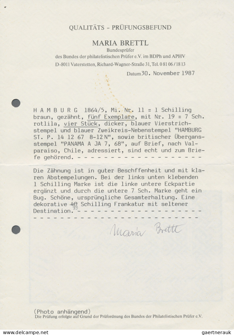 Hamburg - Marken Und Briefe: 1864/1865, DESTINATION CHILE: 1 Sch. Braun, Fünf We - Hamburg