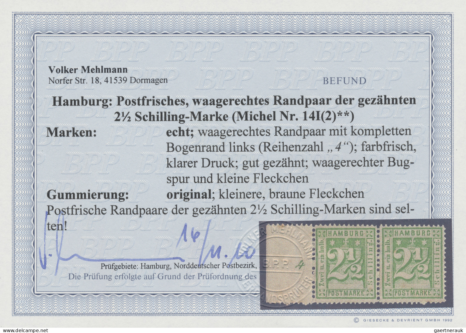 Hamburg - Marken Und Briefe: 1864, 2½ S Grün, Waagerechtes Randpaar Mit Komplett - Hamburg