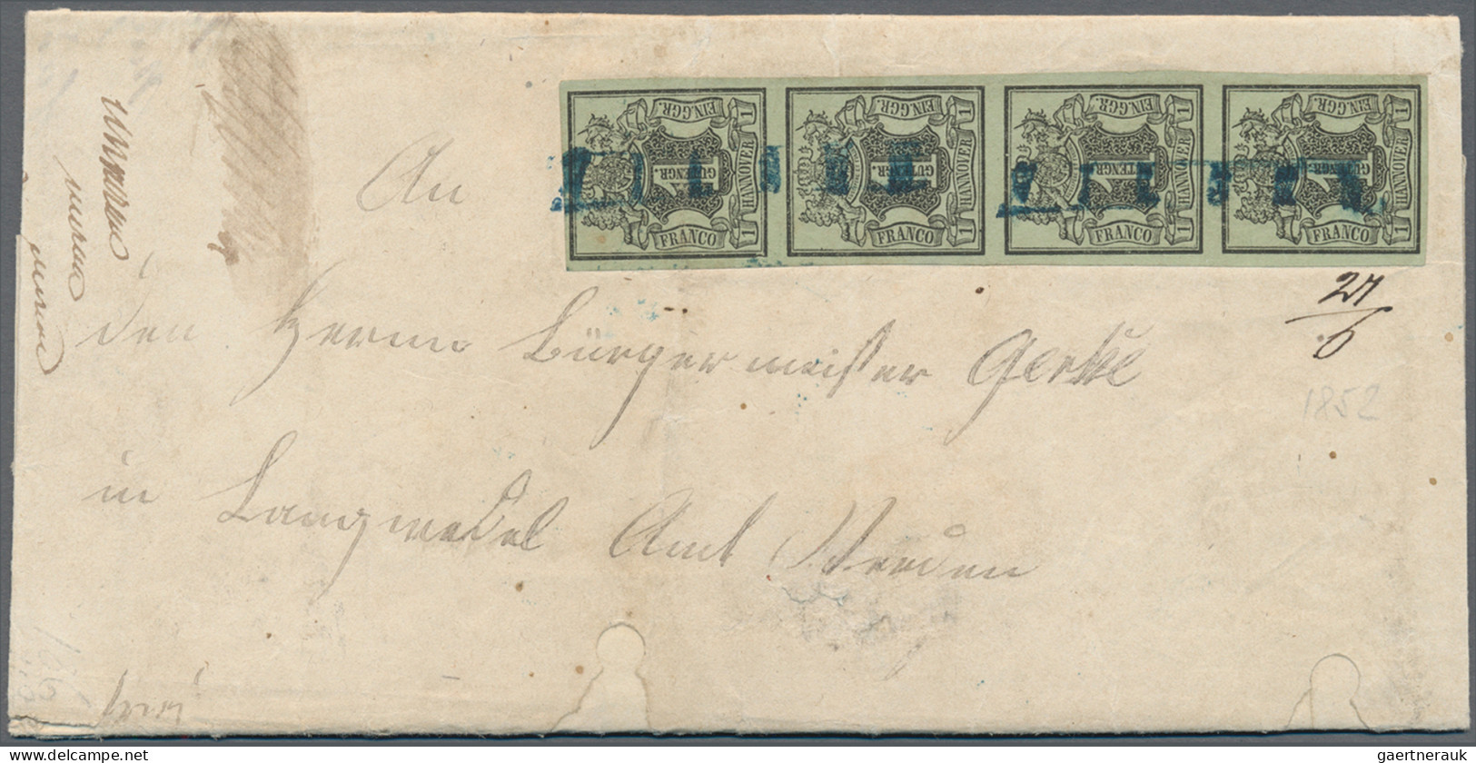 Hannover - Marken Und Briefe: 1851, 1 Ggr. Schwarz Auf Graugrün, Senkrechter Vie - Hannover