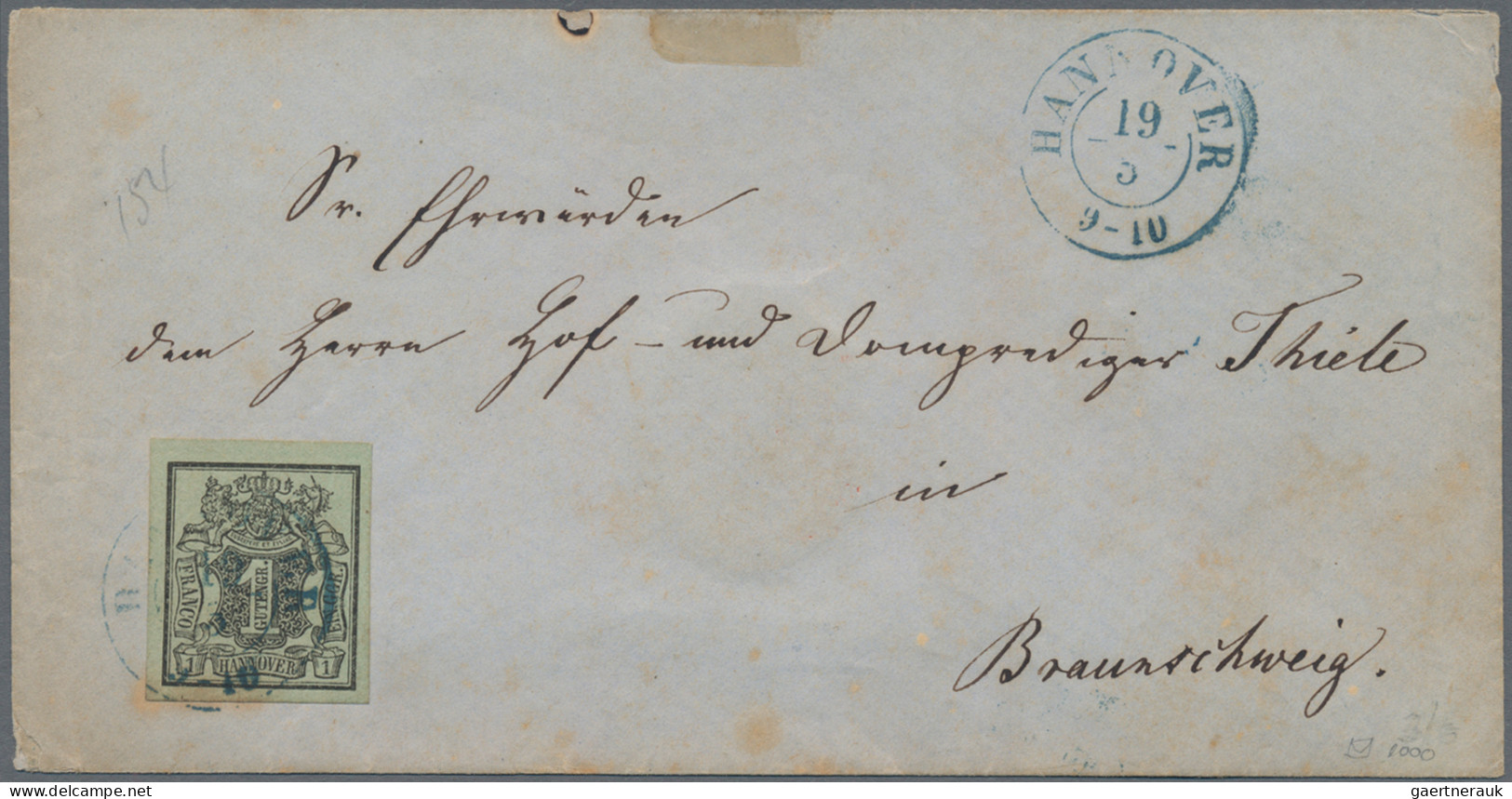 Hannover - Marken Und Briefe: 1851, 1 Ggr. Schwarz Auf Graugrün (unten Kleines S - Hanovre