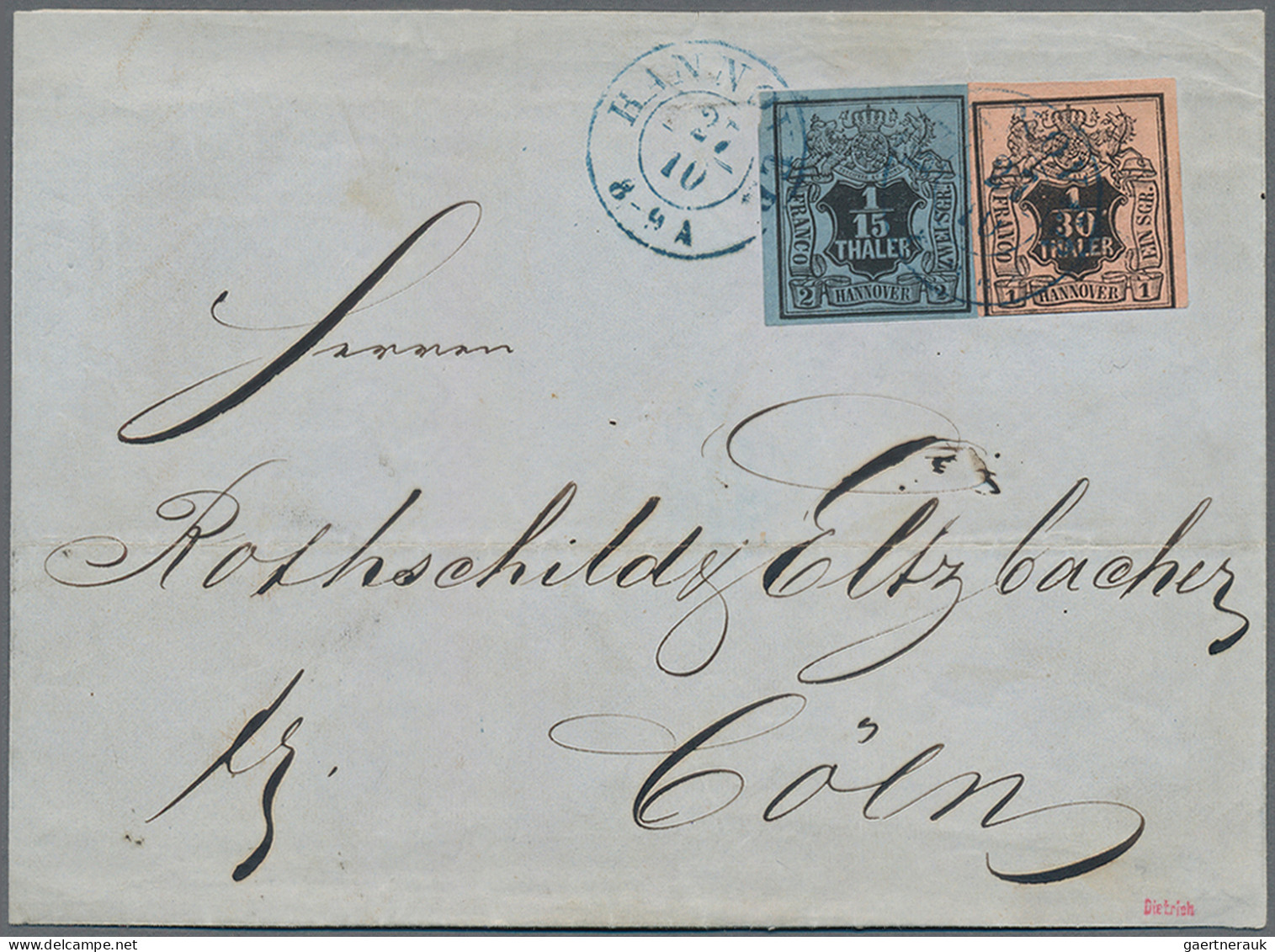 Hannover - Marken Und Briefe: 1851/1855, 1/15 Th Schwarz Auf Graublau Zusammen M - Hannover