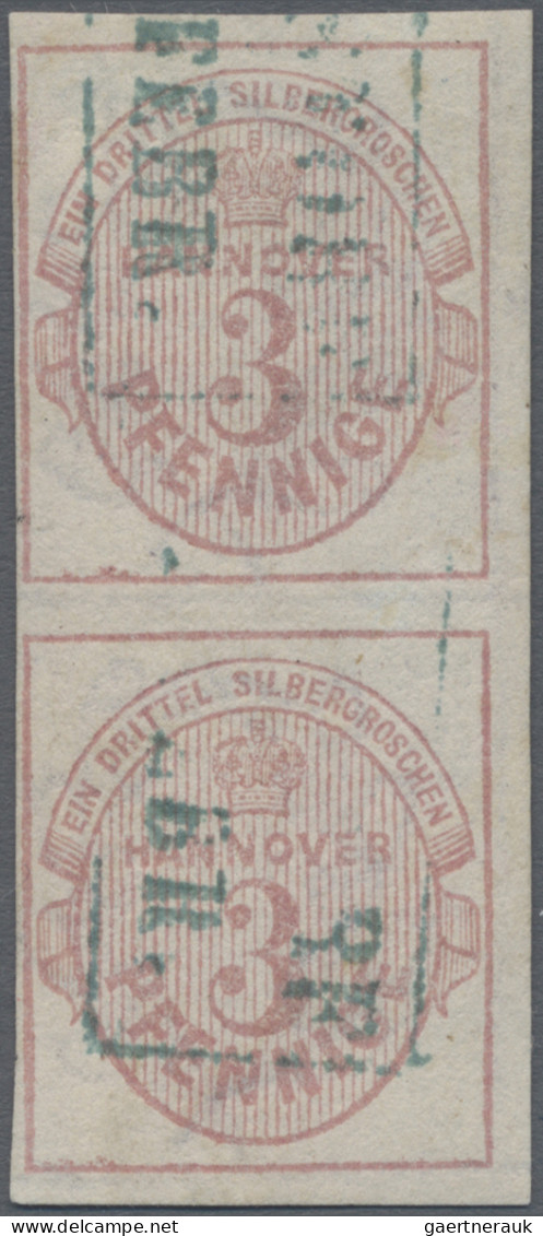 Hannover - Marken Und Briefe: 1853, 3 Pf Mattlilarosa Mit WZ Im Senkrechten Paar - Hanover