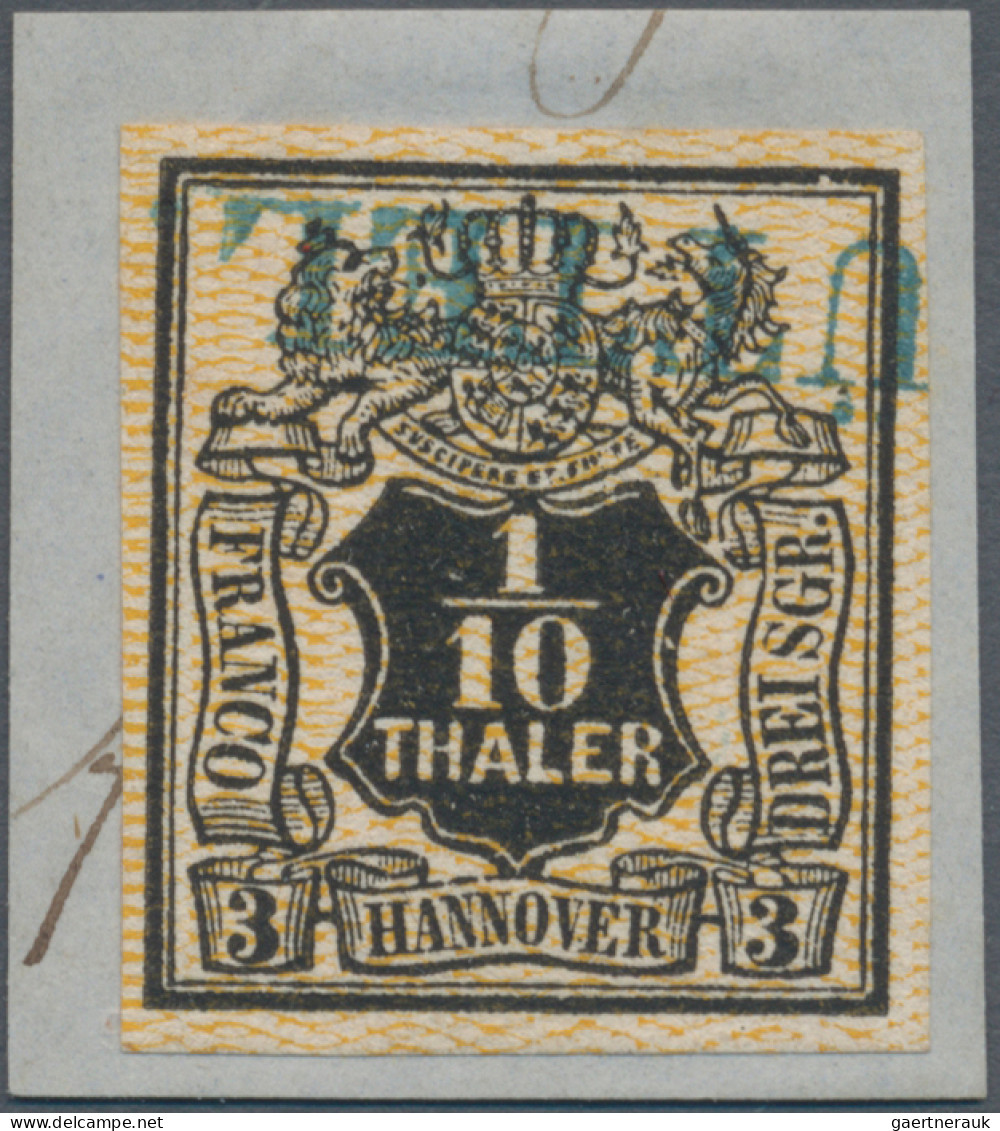 Hannover - Marken Und Briefe: 1855, 1/10 Th. Schwarz/orange, Prachtbriefstück, M - Hanovre