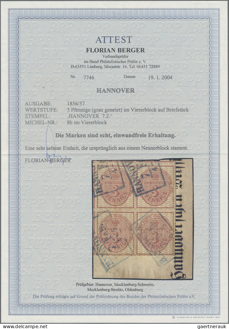 Hannover - Marken Und Briefe: 1856/57, 3 Pfg. /⅓ Sgr Grau Genetzt Im Farbfrische - Hanovre