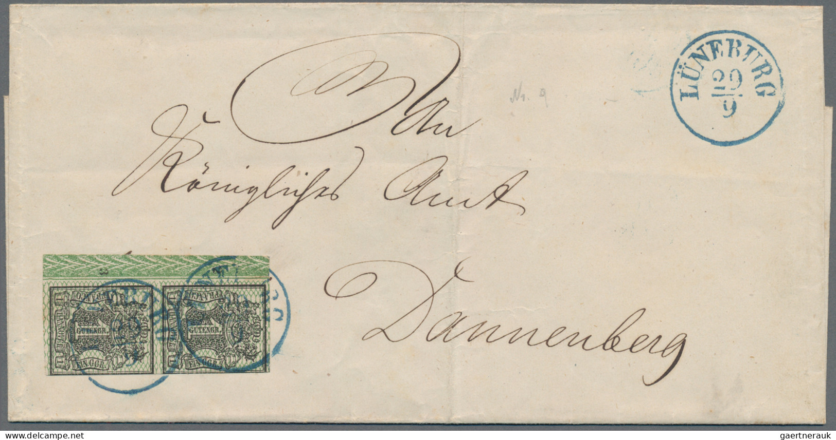 Hannover - Marken Und Briefe: 1856/57, 1 Ggr Schwarz Mit Grünem Netzwerk, Senkre - Hanover