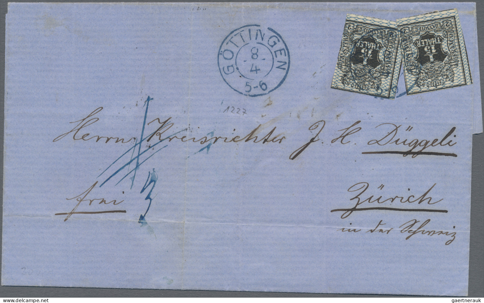 Hannover - Marken Und Briefe: 1856/57, 2 Sgr. Schwarz, Netz Grauultramarin, Zwei - Hanover