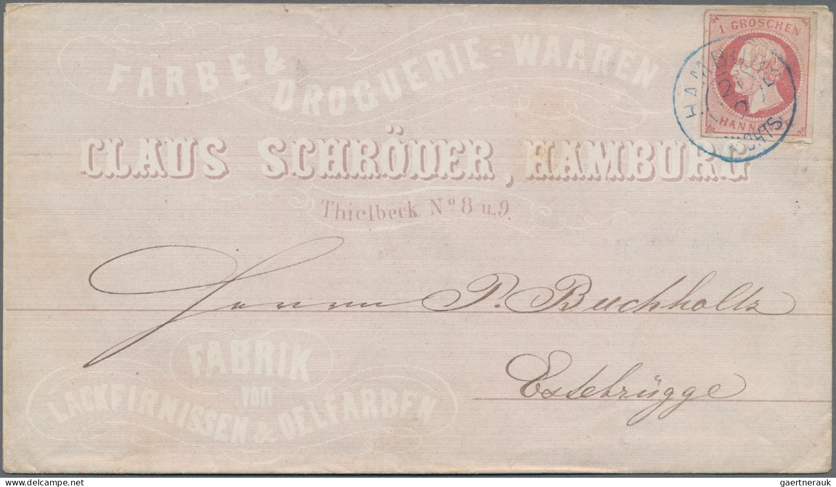 Hannover - Marken Und Briefe: 1860 (ca.), 1 Gr. Karmin (Eckfehler) Auf Firmenwer - Hanover