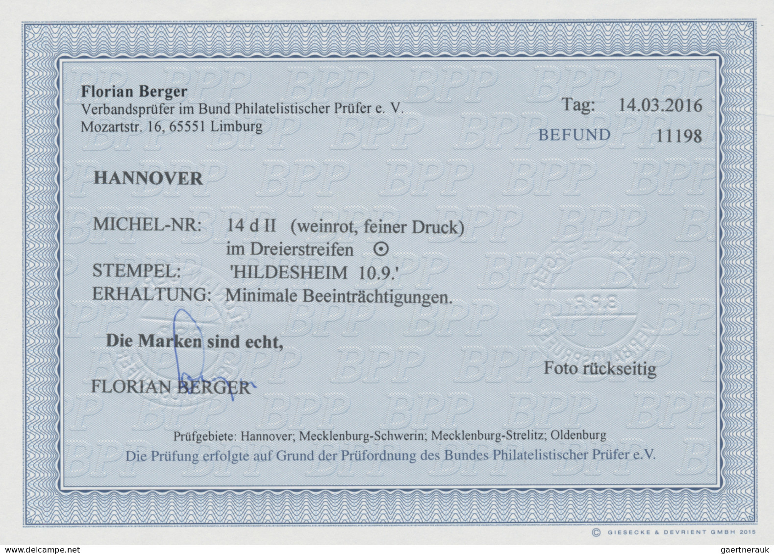 Hannover - Marken Und Briefe: 1859, 1 Gr. Weinrot, Feiner Druck, Waagerechter Dr - Hanover