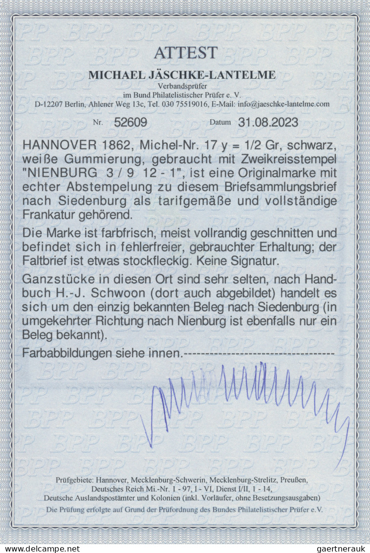 Hannover - Marken Und Briefe: 1860, 1/2 Gr. Schwarz, Weißer Gummi, Tadellos Als - Hanovre